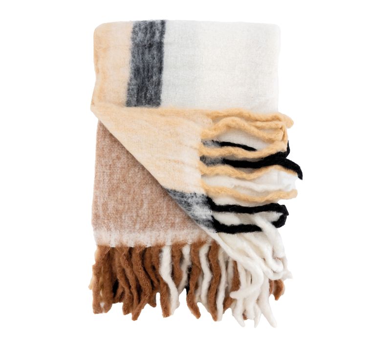 Plaid Acrylique Alice Brun, Beige Et Blanc