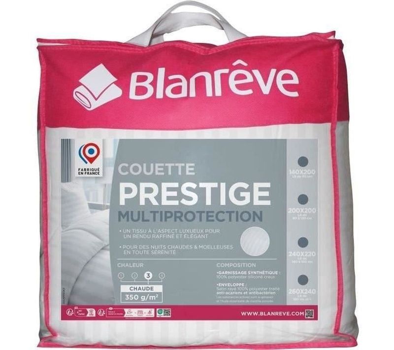 Couette Chaude 240x260 Cm Prestige Multiprotection - 100% Polyester - 2 Personnes - Satin Rayé