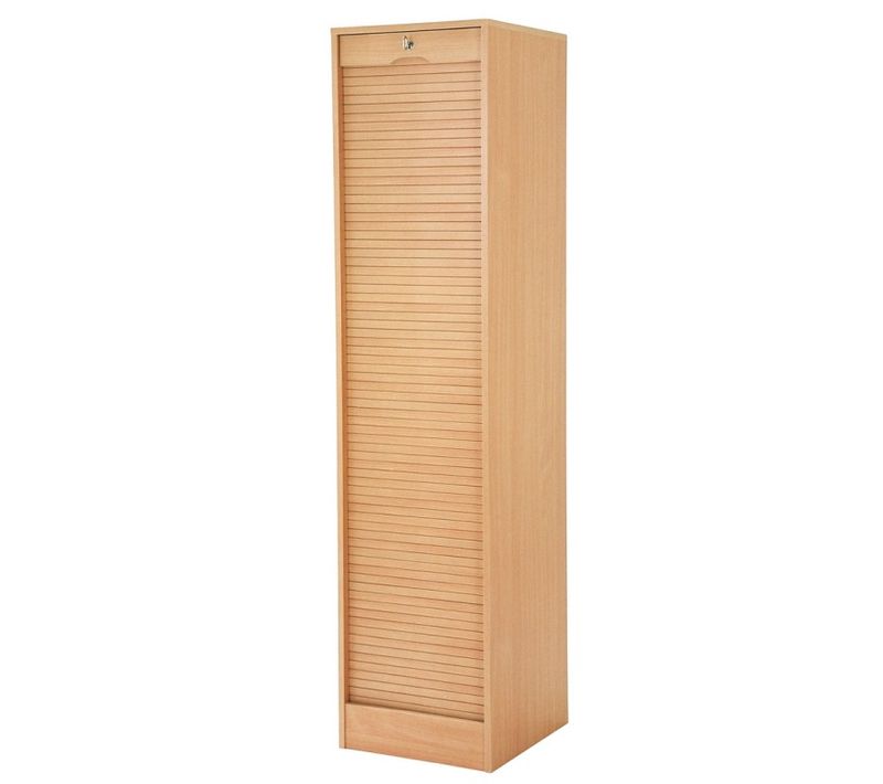 Classeur à Rideau Blanc Ou Hêtre 10 Etagères 2 Kits Ds L 41,4 H 172 P 44 Cm - Coloris: Hêtre