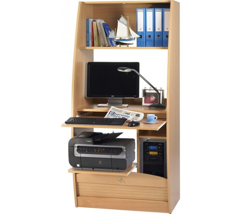 Armoire Informatique Galbée 6 Niches Serrure L 80.5 H 171.5 P 59.3 Cm - Coloris: Hêtre