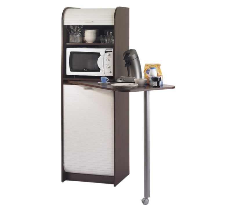 Rangement Et Table De Cuisine Pivotante 5 Niches L 131.1 H 180.7 P 60 Cm - Coloris: Wengé + Blanc