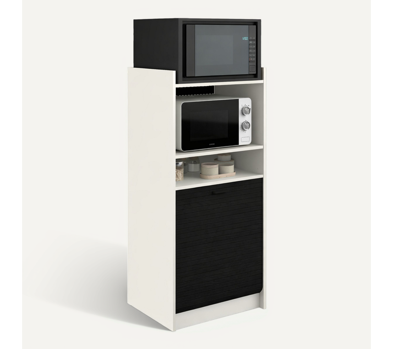 Meuble De Rangement De Cuisine Pour Micro-ondes Et Four, Blanc/noir, L.60 Cm X Ht. 127 Cm X P. 45 Cm