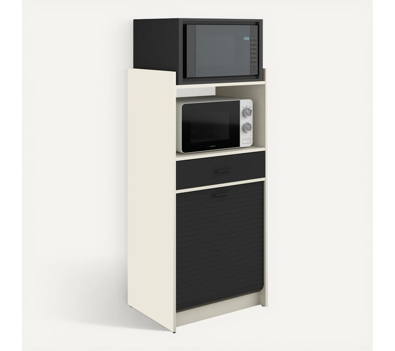Meuble Pour Micro-ondes Et Four Avec Tiroir, Blanc/noir, L.60 Cm X Ht. 127 Cm X P. 45 Cm