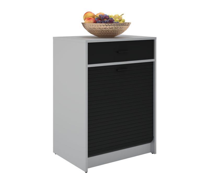 Meuble Bas De Cuisine Avec Tiroir Et Rideau Coulissant, Alu Et Noir, L.60 Cm X Ht.85 Cm X P.45 Cm