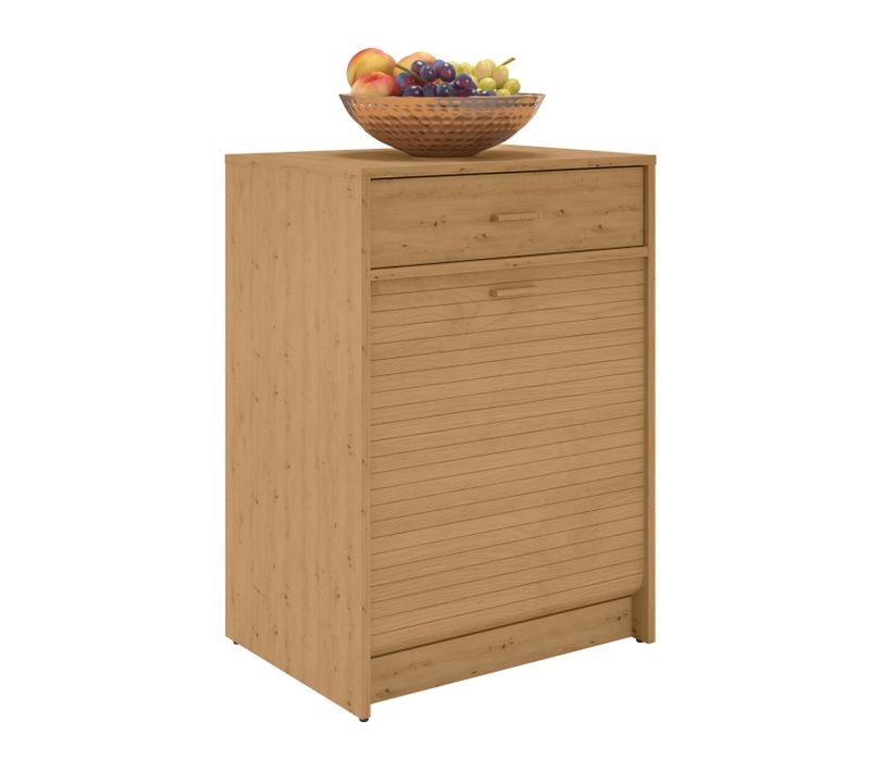 Meuble Bas De Cuisine Avec Tiroir Et Rideau Coulissant, Chêne, L.60 Cm X Ht.85 Cm X P.45 Cm