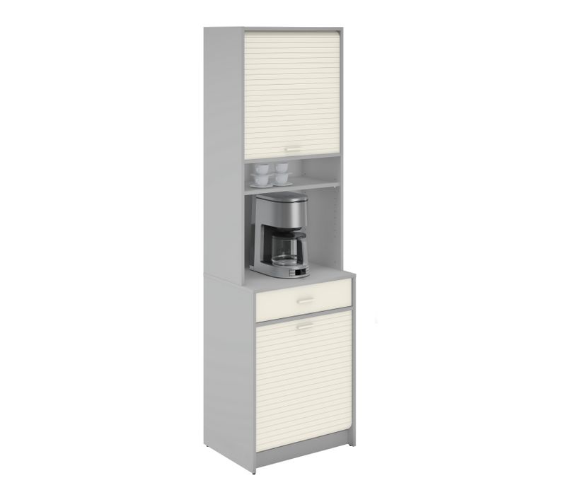 Colonne De Cuisine Rangement + Espace électroménager Alu Et Blanc L.60 Cm X Ht. 206 Cm X P. 45 Cm