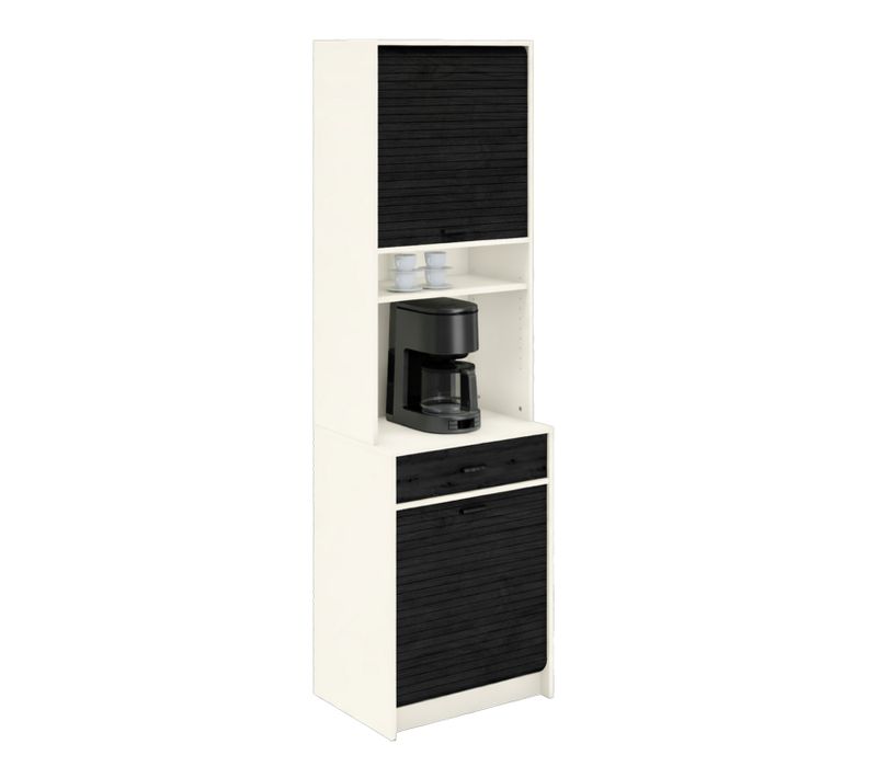 Colonne De Cuisine Rangement + Espace électroménager Blanc Et Noir L.60 Cm X Ht. 206 Cm X P. 45 Cm