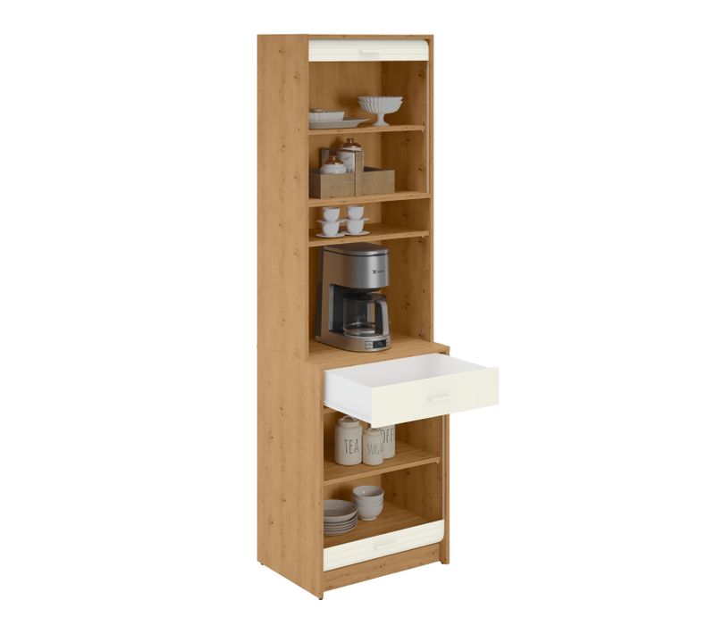 Colonne De Cuisine Rangement + Espace électroménager Chêne Et Blanc L.60 Cm X Ht. 206 Cm X P. 45 Cm