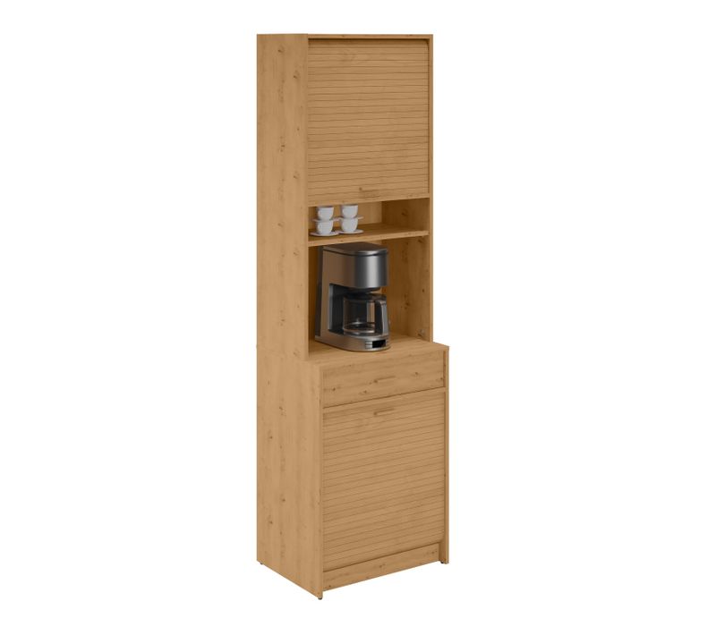 Colonne De Cuisine Rangement + Espace électroménager Chêne L.60 Cm X Ht. 206 Cm X P. 45 Cm