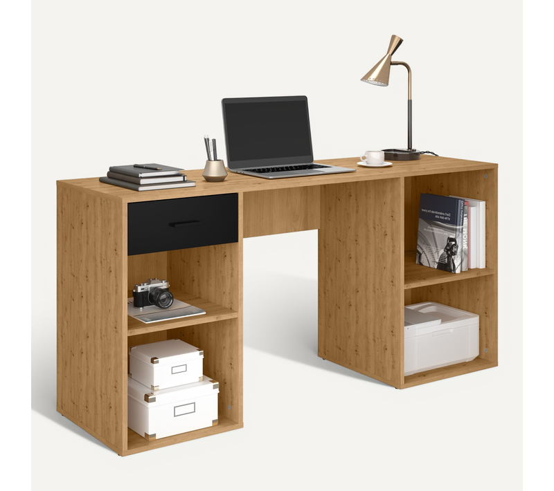 Bureau 2 Caissons Chêne Tiroir Noir