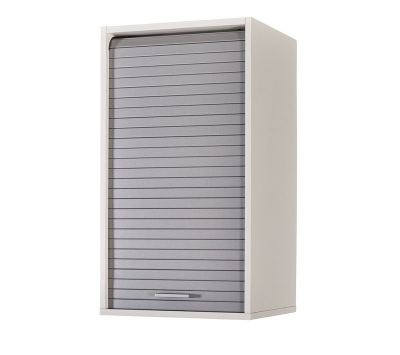 Meuble Cuisine Blanc Rideau Chêne Noir Ou Alu 2 Etagères Larg 40 H 72 P 35 Cm - Coloris: Aluminium