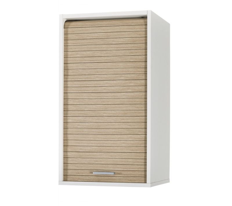 Meuble Cuisine Blanc Rideau Chêne Noir Ou Alu 2 Etagères Larg 40 H 72 P 35 Cm - Chêne Naturel