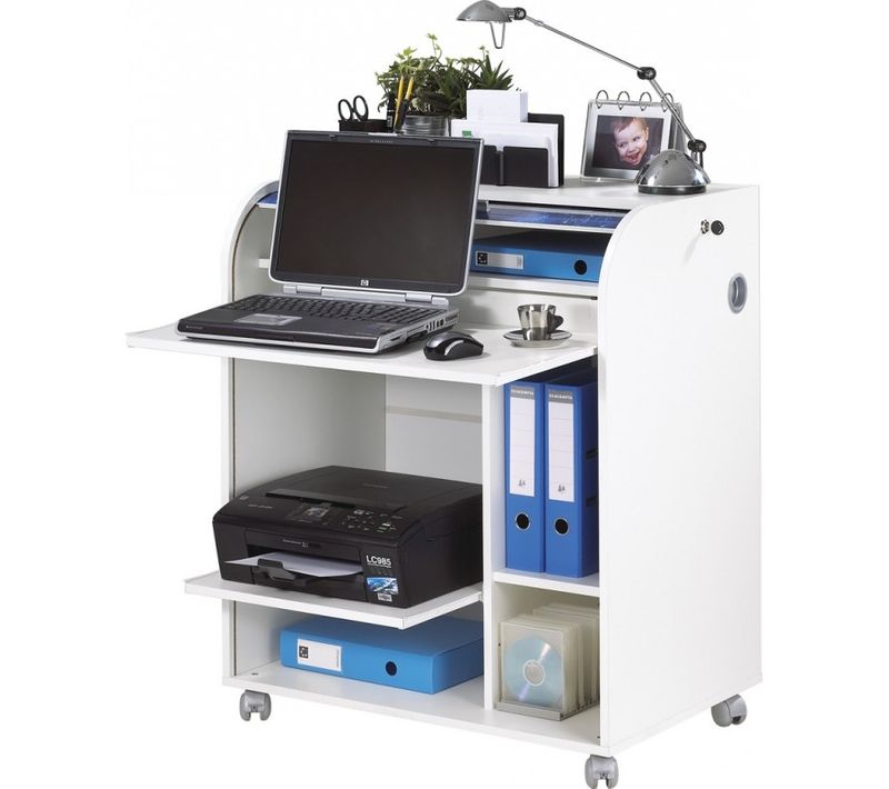 Bureau Informatique Blanc à Roulettes 5 Niches L 79.2 H 93.8 P 53.2 Cm - Coloris: New York 500