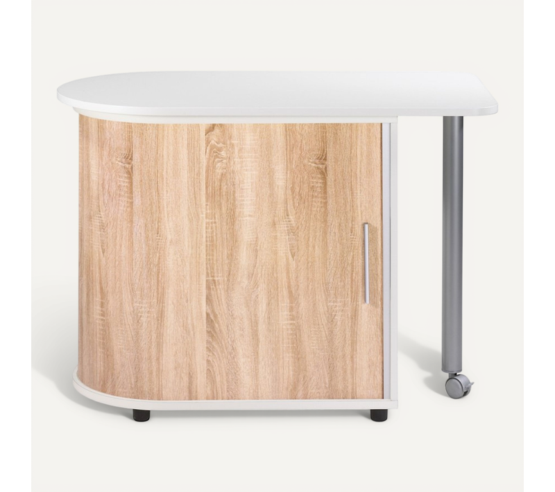 Bureau Informatique Blanc Et Table Pivotante - Coloris: Chêne Naturel