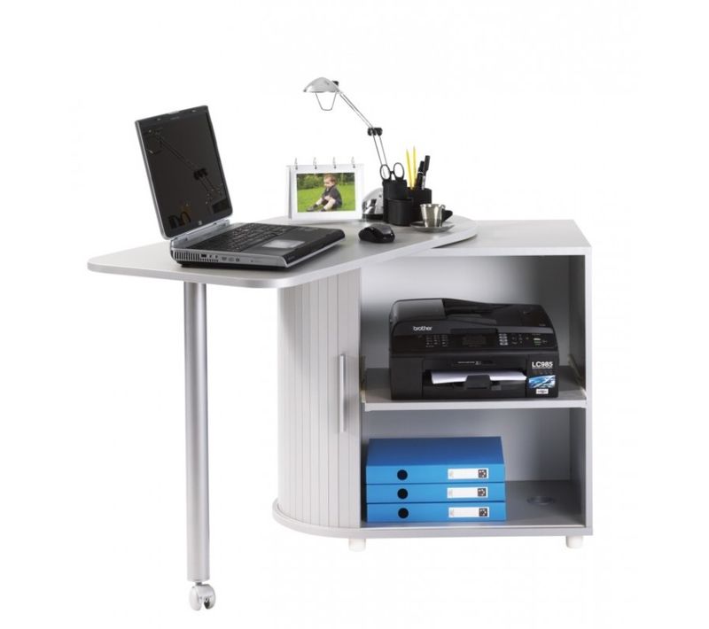 Bureau Informatique Alu Table Pivotante Et Rangement L 77 H 71.7 P 47 Cm - Coloris: Aluminium