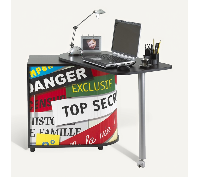 Bureau Pivotant Noir Et Meuble De Rangement - Coloris: Top Secret 300