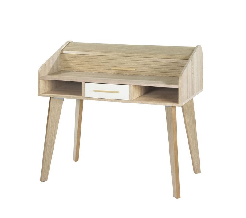 Bureau Dos D'âne Vintage Chêne 1 Tiroir Blanc L 104 H 95.1 P 60 Cm