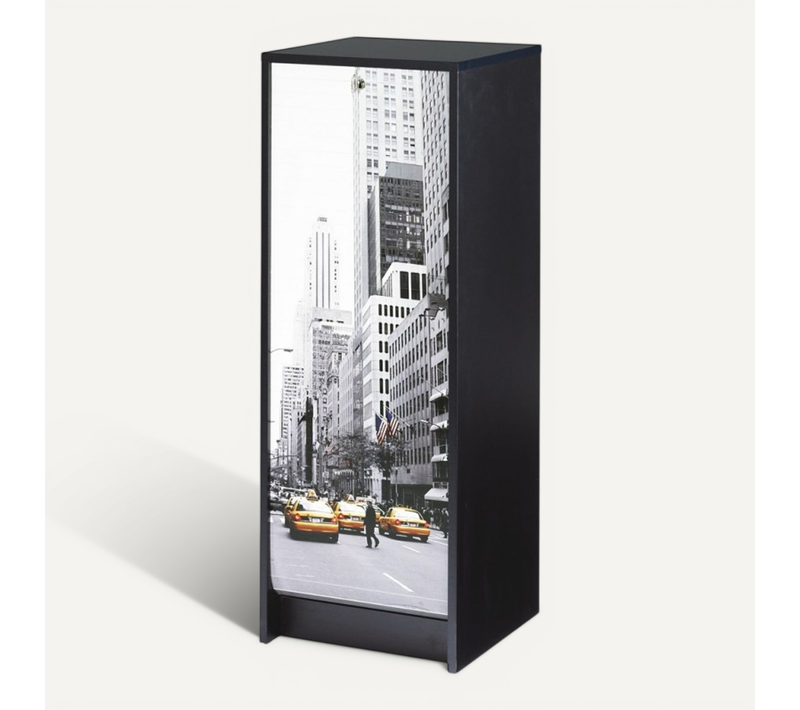 Classeur à Rideau Noir 5 Etagères Serrure L 37.8 H 103.8 P 38.4 Cm - Coloris: Scene New York 504