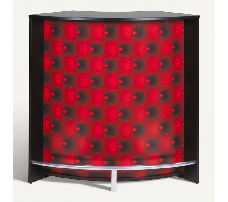 Meuble Comptoir Bar Noir 3 Niches Repose-pieds Métal 106,9 X 104,8 X 53,3 Cm - Capitons Rouges 922