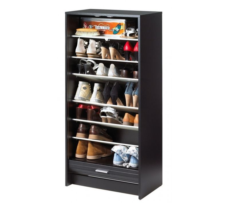 Meuble à Chaussures Noir 7 Tablettes 21 Paires - Coloris: Bambous 912
