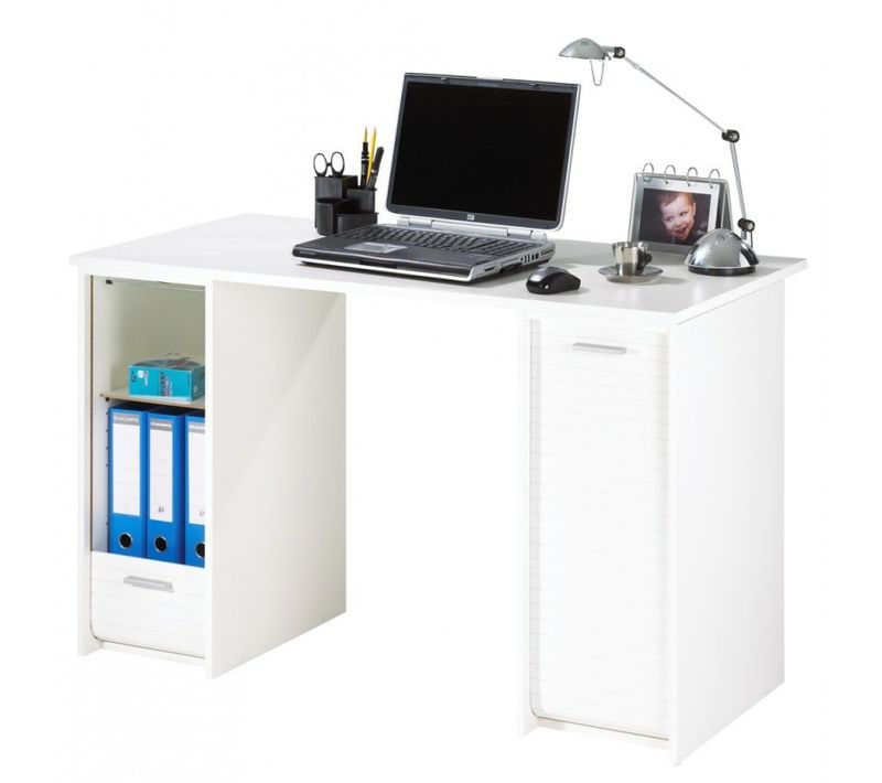 Bureau Blanc 2 Caissons à Rideau - Coloris: Blanc