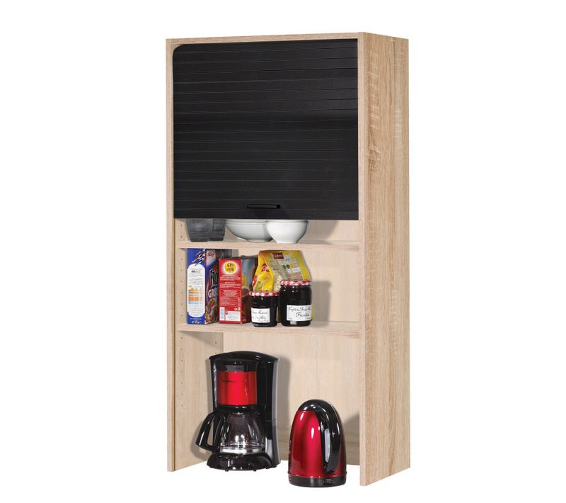 Meuble Haut De Cuisine Chêne Rideau Noir 4 Niches 60 X 124 X 35 Cm