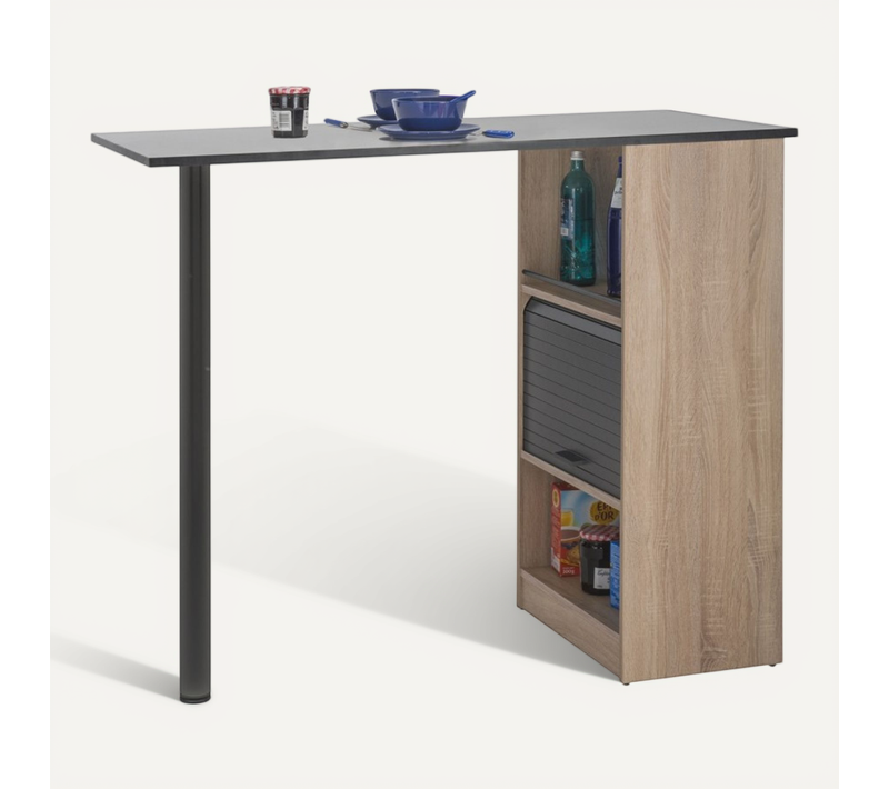 Meuble Rangement De Cuisine Chêne Avec Table - Coloris: Noir