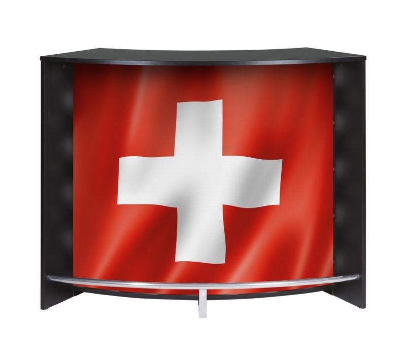 Meuble Bar Comptoir D'accueil Noir 3 Tablettes 134,5 X 104,8 X 55,3 Cm - Coloris: Drapeau Suisse 650
