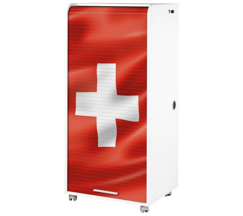 Armoire Informatique Blanche à Roulettes 2 Tiroirs L 65.2 H 139.9 P 53.1 Cm - Drapeau Suisse 650