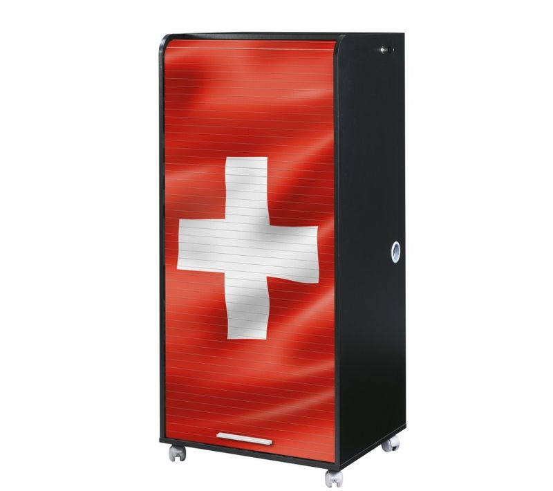 Armoire Informatique Mobile Noire 2 Tiroirs 5 Niches - Coloris: Drapeau Suisse 650