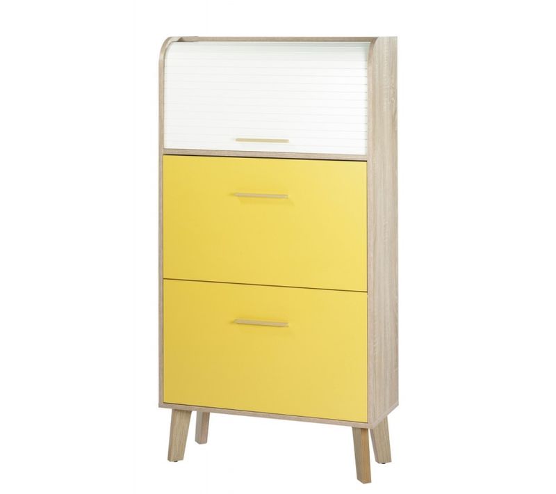 Meuble à Chaussures Chêne Abattants Jaunes - Coloris Rideau: Rideau Blanc