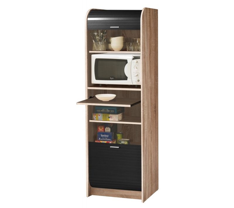 Meuble De Cuisine Micro-onde Chêne Et Noir 6 Niches L 58,2 H 180,7 P 47 Cm