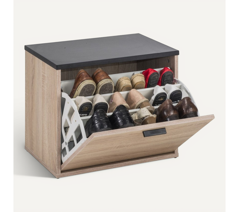 Banc Coffre à Chaussures 9 Paires - Coloris: Chêne Naturel