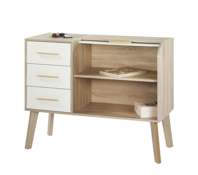 Meuble D'entrée Chêne 3 Tiroirs Blancs - Coloris Rideau: Rideau Blanc