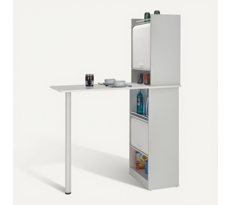 Table De Cuisine Et 2 Meubles De Rangement Blancs - Coloris: Blanc