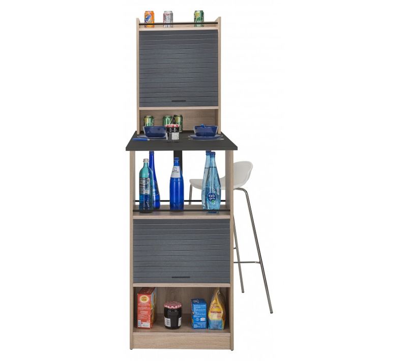 Table De Cuisine Et 2 Meubles De Rangement Chene - Coloris: Noir