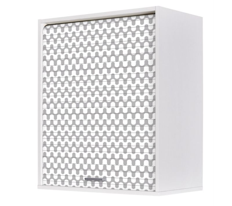 Meuble Cuisine Blanc 1 Rideau Vagues L 60 H 72 P 35 Cm 3 Niches - Coloris Rideau: Vagues Grises 810