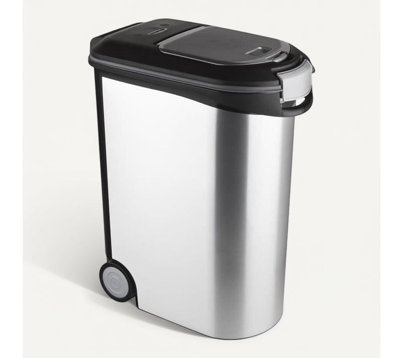 Conteneur Alimentaire Hermétique 54 L (20 Kg) Avec Roues – Aspect Métal Gris