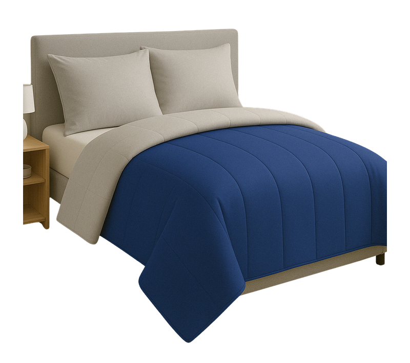 Couette Tempérée Bleu Limoges / Gris Perle - 2 Personnes 220 X 240 - Mi Saison