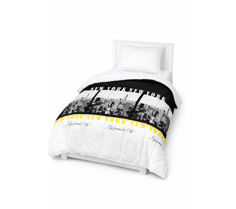 Couette Tempérée Imprimée New-york / Uni Blanc - 1 Personne 140 X 200 - Toutes Saisons