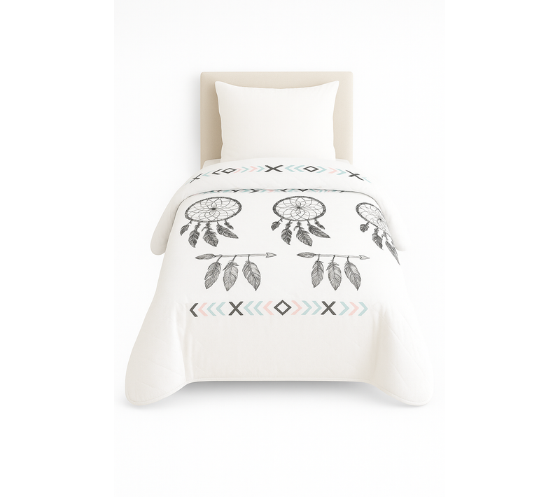 Couette Tempérée Imprimée Attrape Rêve Noir - 1 Personne 140 X 200 - Mi Saison