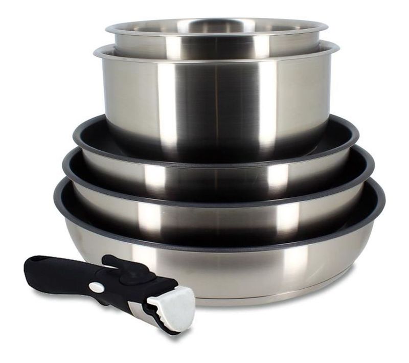 Batterie De Cuisine - Induction - 7930018 - Inox - 6 Pieces - Poignée Amovible - Gris