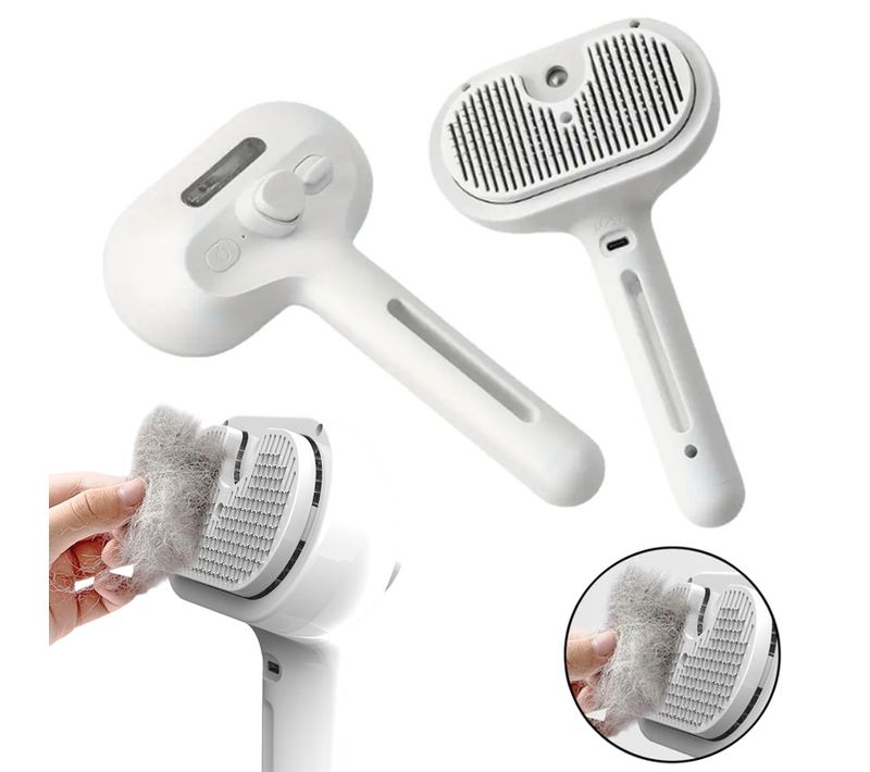 Peigne Vapeur Électrique, Chat Et Chien, Brosse De Toilettage Avec Fonction Massage, Blanc
