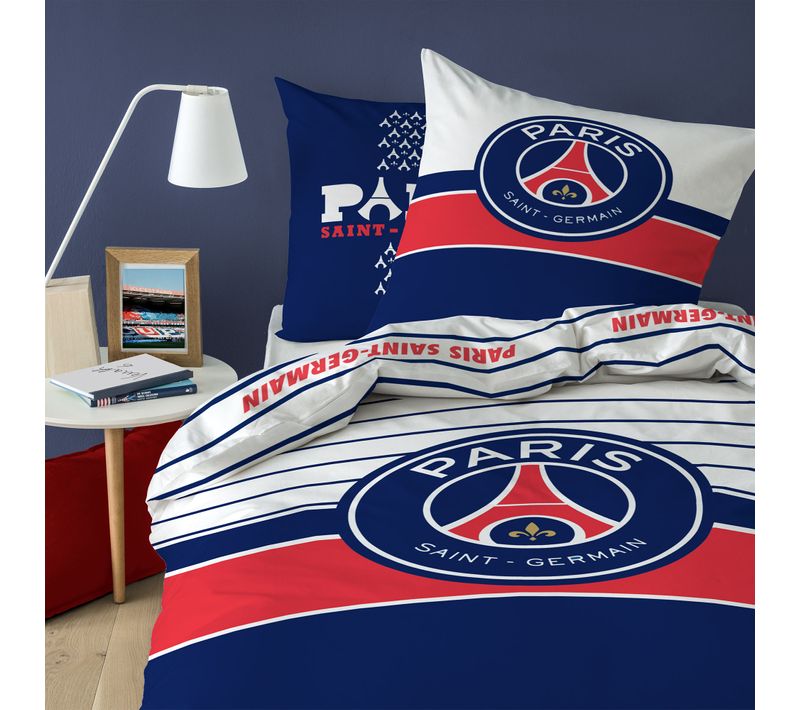 Parure De Lit Imprimée 100% Coton, Psg Logo Bleu 240x220+2x63x63cm
