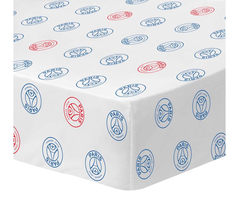 Drap-housse Imprimé 100% Coton, Psg Classic Blanc 140x190cm - Bonnet 30cm