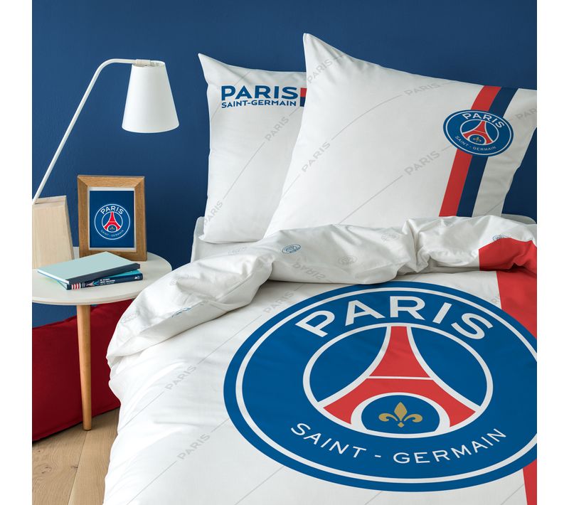 Parure De Lit Imprimée 100% Coton, Psg Retro White Blanc 140x200+63x63cm