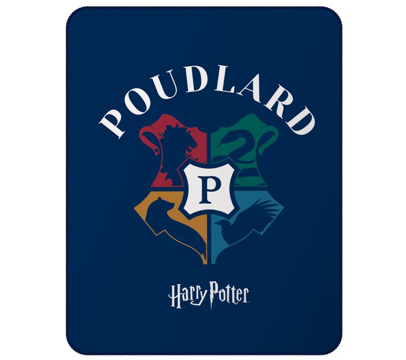 Plaid Polaire Imprimé 100% Polyester, Harry Potter Blason Bleu Marine 110x140cm