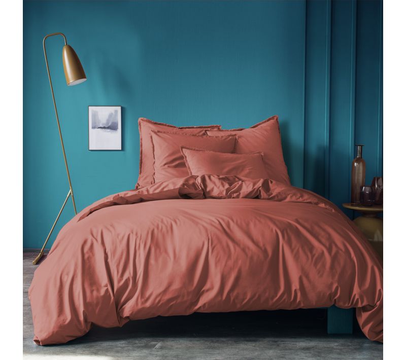 Housse De Couette Unie En Coton, Coton Lavé Terre Cuite 240x220cm