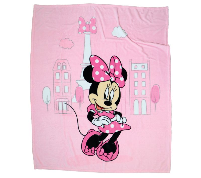 Plaid Polaire Imprimé Toucher Extra Doux, Disney Minnie Shopping Rose 125x150cm