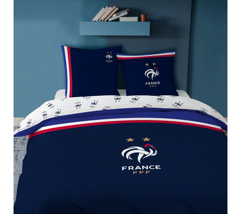 Parure De Lit Imprimée 100% Coton, Fff Drapeau Bleu Marine 240x220+2x63x63cm